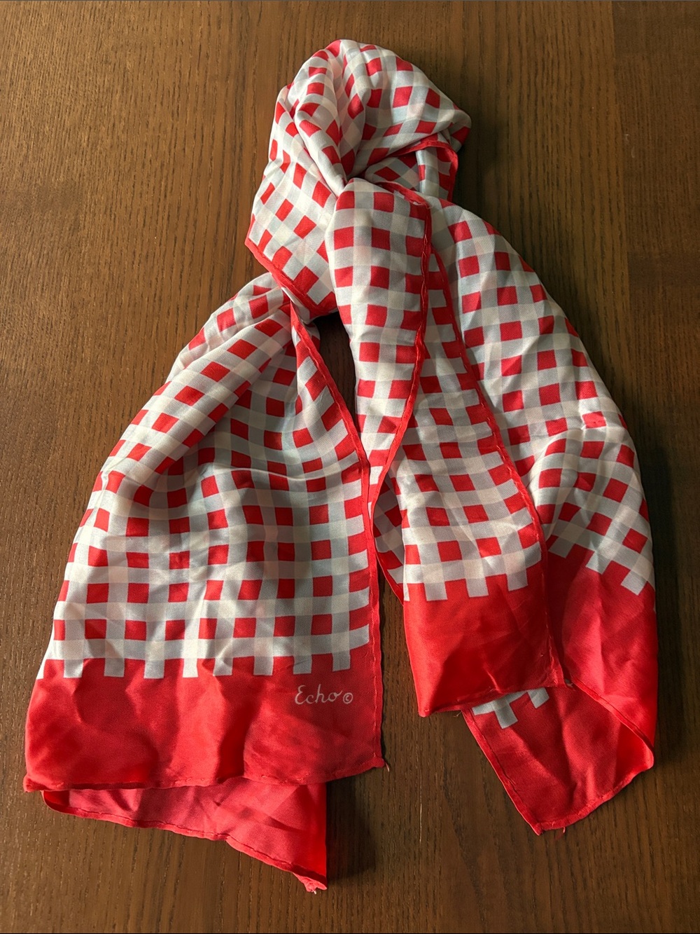 ECHO - Red & White Check Silk Scarf with Bold Border